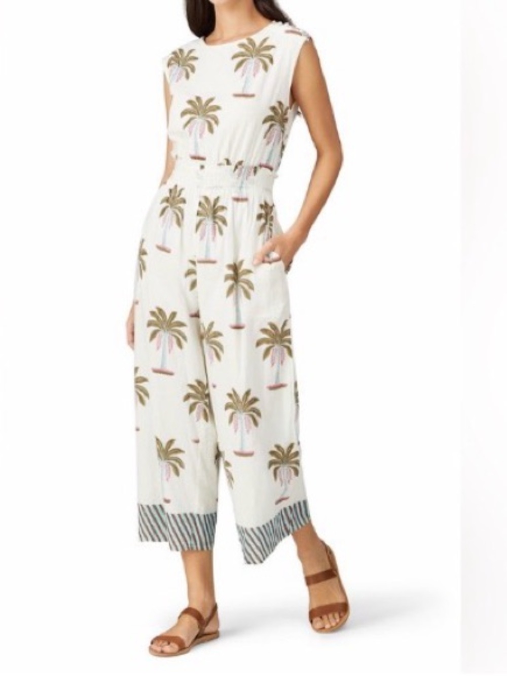 Roller Rabbit Morjim Palm Emanelle Jumpsuit Sleeveless White Wide-Leg XS Resort